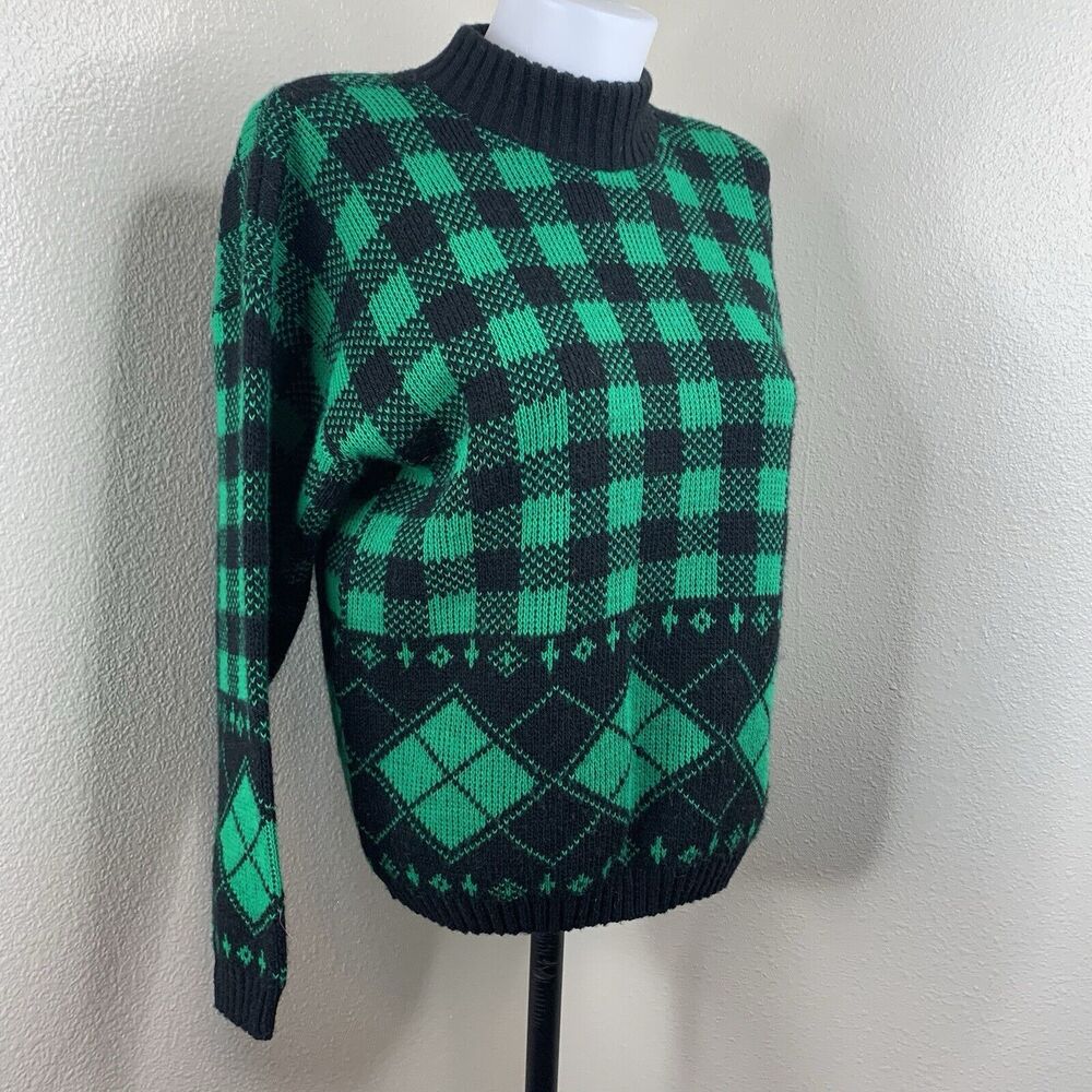 Adele Knitwear Vtg Green Black Sweater Pullover Made In USA Women’s Sz S/M?